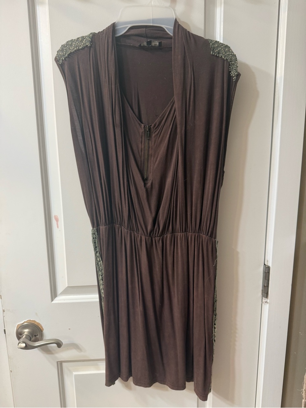 POL Brown Sleeveless Mini Dress with Sequin Shoulder Accents